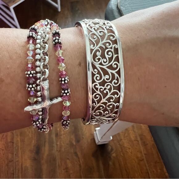 925 Sterling Silver Scroll Cuff Bracelet - Picture 1 of 10